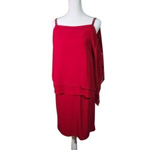 Valentines Elegant Red Layered Chiffon Dress With Rhinestone Embellishments & Co